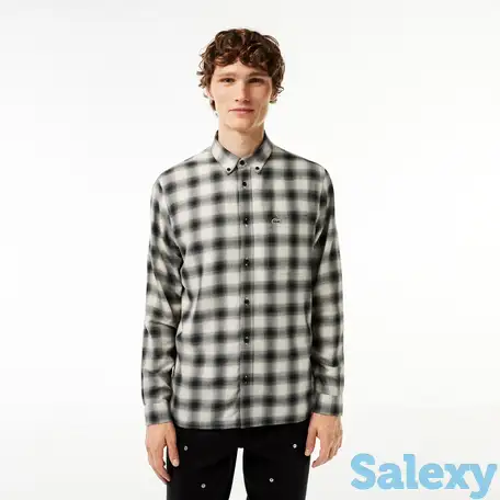 Фланелевая рубашка lacoste в клетку из смеси хлопка и шерсти, фотография 1