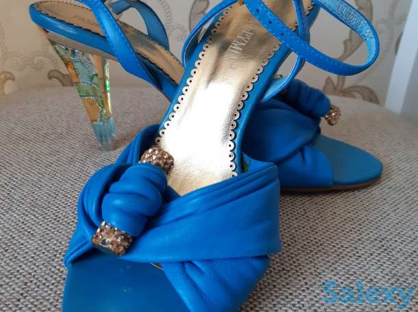 Голубые босоножки, очень красивый прозрачный каблук 9 см, 37, фотография 6