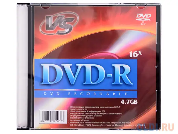 Диски dvd-r vs 16х 4.7gb slim vsdvdrsl501 5шт, фотография 1