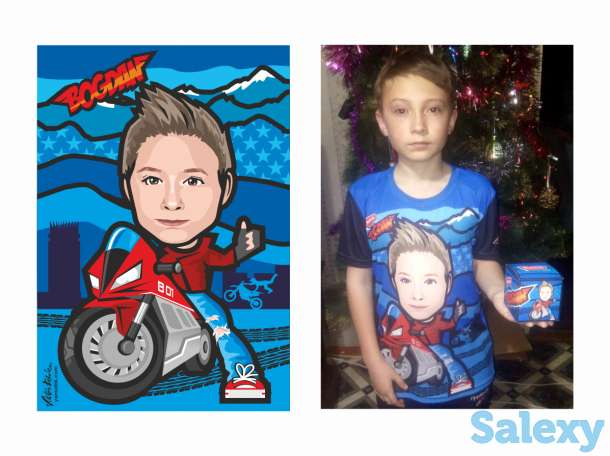 Портреты в мультяшном стиле на футболках, кружках, на пряниках и тортах, фотография 2