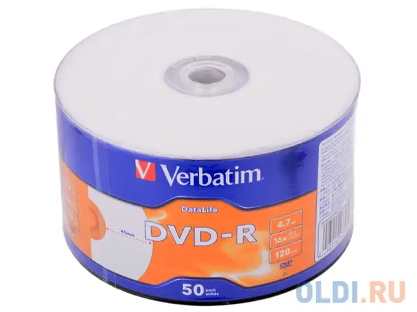 Диски dvd-r verbatim datalife inkjet printable 16x 4.7gb bulk 50шт 43793, фотография 1