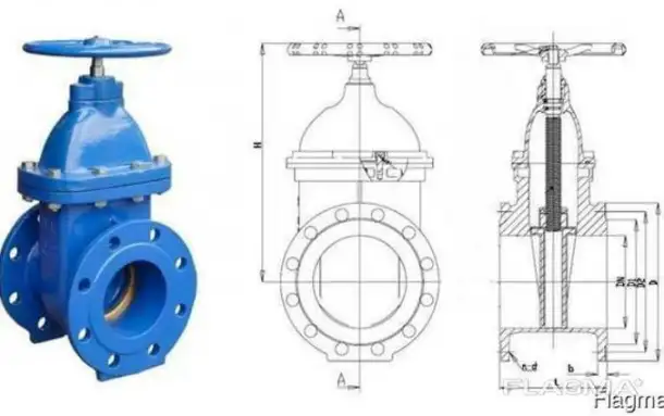 Задвижка чугунная с обрезиненным клином 30ч39р Ду80 Ру16, фотография 1