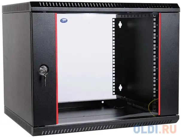 Шкаф настенный 9u цмо шрн-э-9.500-9005 600x520mm дверь стекло черный, фотография 1