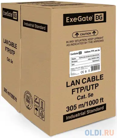 Кабель ftp indoor 4 пары категория 5e exegate одножильный медь 305, фотография 1