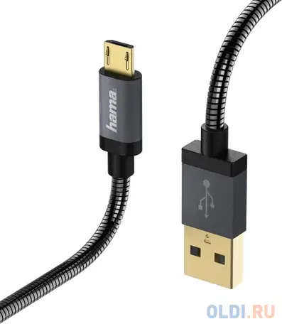 Кабель microusb 1.5м hama metal круглый черный, фотография 1