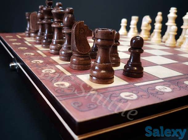 Деревянный набор игр 3 в 1  Шашки Шахматы Нарды., фотография 2