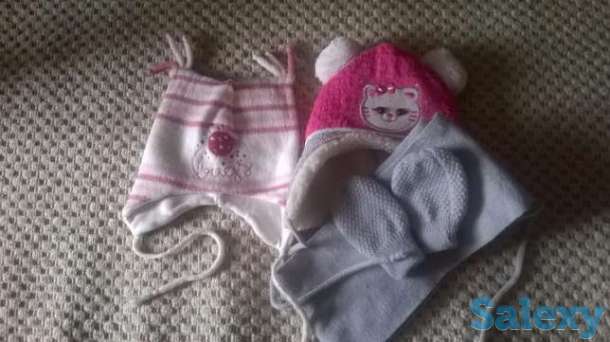 Зимняя тёплая шапка с шарфом на девочку 1-2года, фотография 1