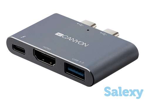 Хаб canyon ds-1 multiport docking station 3 in1 with dual thunderbolt 3, type-c (pd100w), usb 3.0, hdmi 4k (cns-tds01). темно-серый, фотография 2