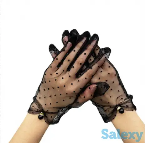 Перчатки короткие и удлиненные в мелкий горошек в Алматы. В наличии. Доставка., фотография 1