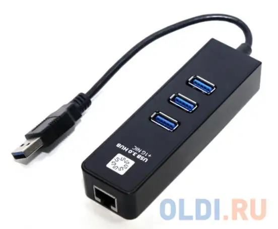 Сетевой адаптер 5bites ua3-45-04bk usb3.0 - 3*usb3.0 / rj45 10/100/1000 мбит/с,, фотография 1