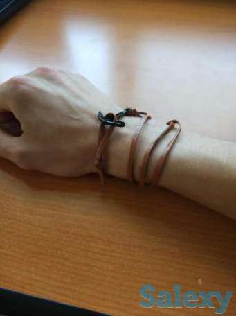 Кожаный браслет якорь мужской женский, фотография 1