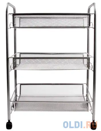 Этажерка (тележка) brabix офисно-бытовая 3 яруса, на колесах, металл, серебристая, 43,5х26х62,5, фотография 1