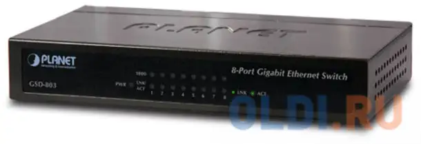 Planet 8-port 10/100/1000mbps gigabit ethernet switch (external power) - metal case, фотография 1