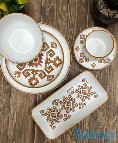 Белый столовый сервиз с бежевым орнаментом Vassila, фотография 3