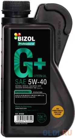 81030 bizol нс-синт. мот.масло green oil+ 5w-40 sn c3 (1л), фотография 1