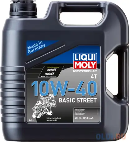 Минеральное моторное масло liquimoly motorbike 4t basic street 10w40 4 л, фотография 1
