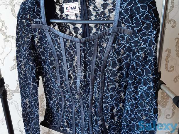 Ажурная гипюровая кофта черно-синяя, фотография 2