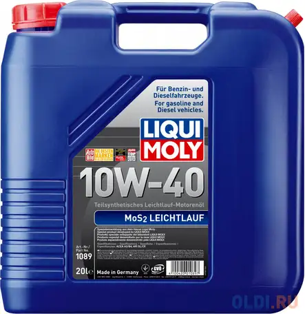 Полусинтетическое моторное масло liquimoly mos2 leichtlauf 10w40 20 л 1089, фотография 1