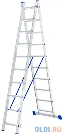 Лестница, 2 х 10 ступеней, алюминиевая, двухсекционная, россия// сибртех, фотография 1