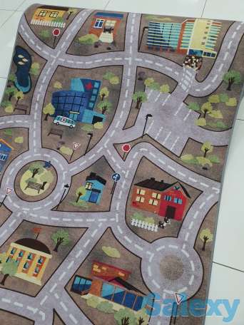 Детская ковровая дорожка с машинками и домами, ковер, коврик 100 см и 140 см, фотография 1