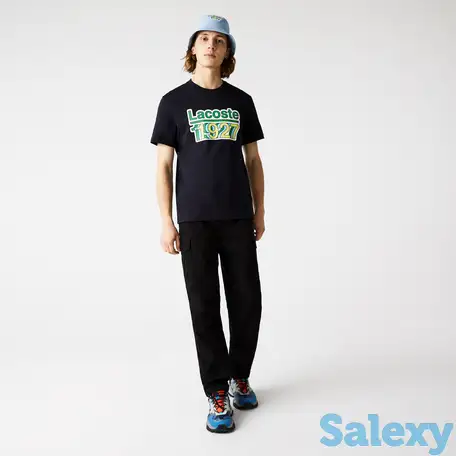 Мужская футболка lacoste из хлопка с круглым вырезом и винтажным принтом, фотография 1