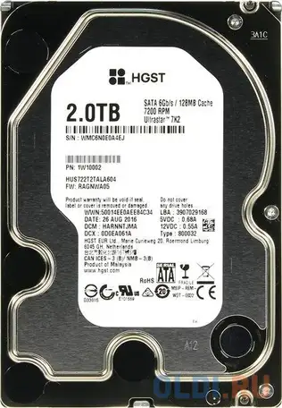 Жесткий диск hgst ultrastar 7k2 2 tb 1w10002, фотография 1
