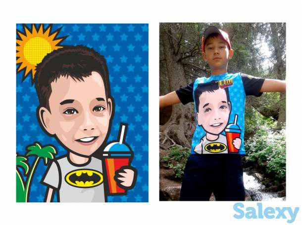 Портреты в мультяшном стиле на футболках, кружках, на пряниках и тортах, фотография 1