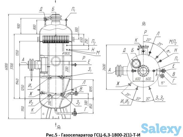 Газосепараторы с центробежными элементами типа ГСЦ с условным давлением от 1,6 МПа до 16 МПа, фотография 5