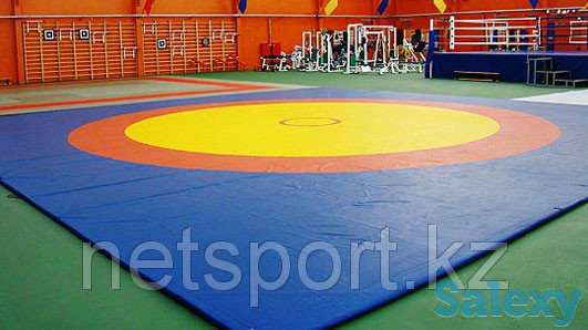 Борцовский ковер трехцветный 12 х 12 м с покрышкой, толщина 5 см НПЭ, фотография 1