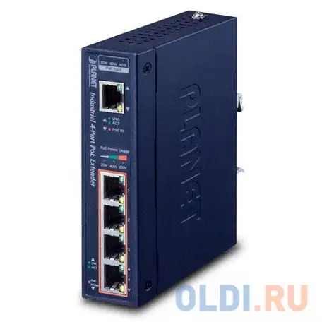 Ip30 industrial 1-port 60w ultra poe to 4-port 802.3af/at gigabit poe, фотография 1