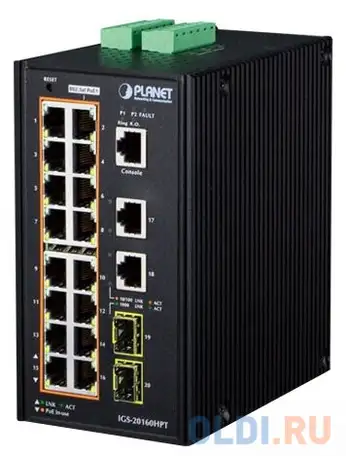 Ip30 industrial l2+/l4 16-port 1000t 802.3at poe+ 2-port 1000t + 2-port, фотография 1