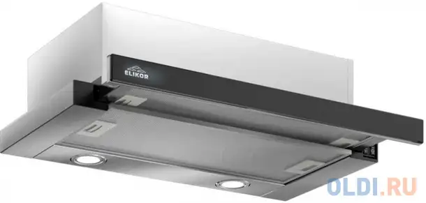 Вытяжка встраиваемая elikor интегра glass 60н-400-в2д нержавеющая сталь/черное стекло, фотография 1