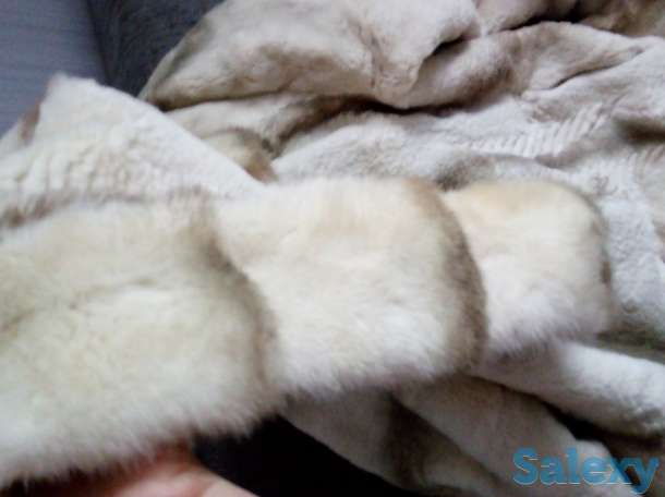 шуба бобер, белая 48-50 размер, теплая, капюшон норка, фотография 3