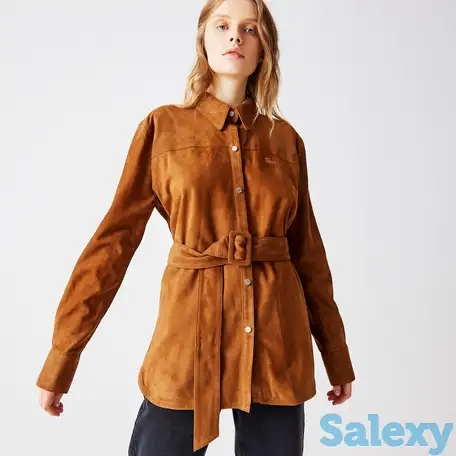 Женское кожанное полупальто lacoste с поясом, фотография 1