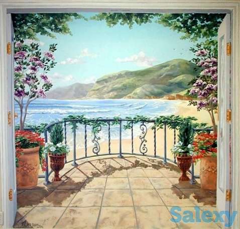 Художественная раскраска и роспись стен. Фальш : окно , камин., фотография 6