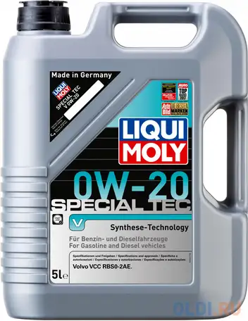 Нс-синтетическое моторное масло liquimoly special tec v 0w20 5 л 20632, фотография 1