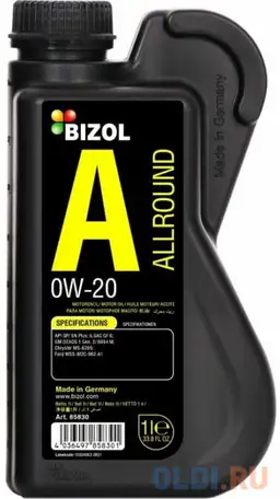 85830 bizol нс-синт. мот.масло allround 0w-20 sp gf-6a (1л), фотография 1