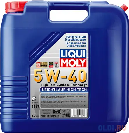Нс-синтетическое моторное масло liquimoly leichtlauf high tech 5w40 20 л 3867, фотография 1
