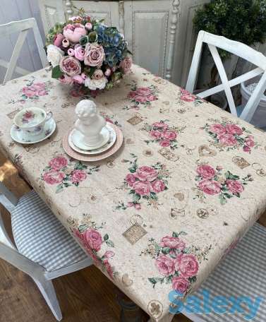 Итальянская скатерть, тефлоновое покрытие, Пионы Топ качество метражом, фотография 1