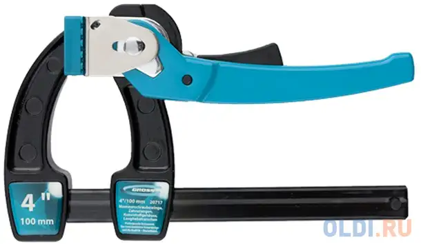 Струбцина реечная быстрозажимная gross 20717 4/100мм  металлич корпус, рычажный храповый, фотография 1