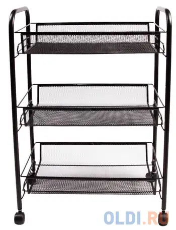 Этажерка (тележка) brabix офисно-бытовая 3 яруса, на колесах, металл, черная, 43,5х26х62,5, фотография 1