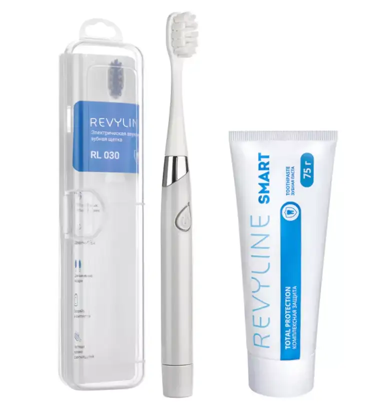 Зубные щетки Revyline RL 030 в сером корпусе и зубная паста Smart, фотография 1