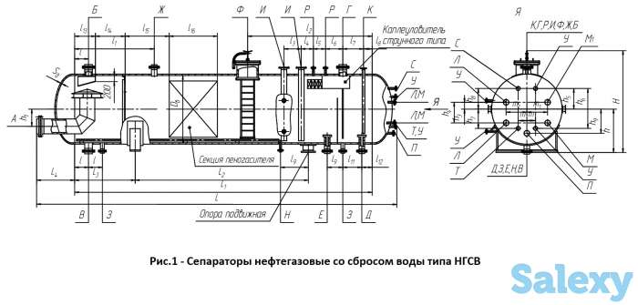 Сепараторы нефтегазовые со сбросом воды типа НГСВ с условным давлением от 0,6 МПа до 6,3 МПа, фотография 1