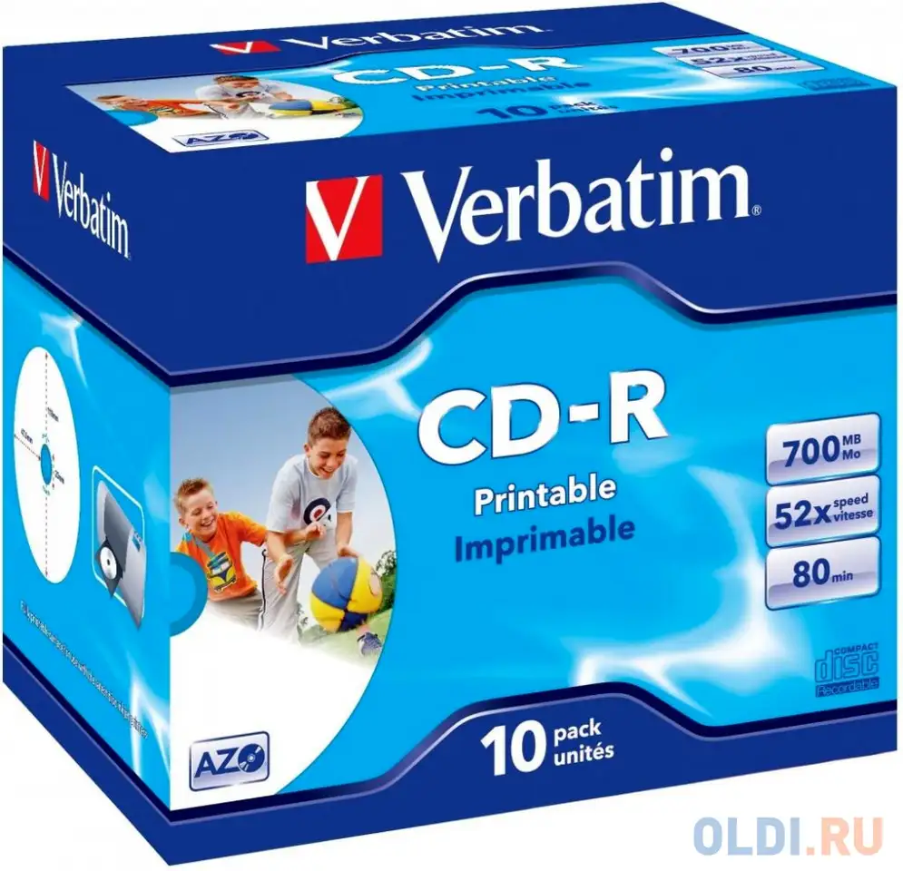Диски cd-r 700mb 52x jewel 10шт printable verbatim 43325/4, фотография 1