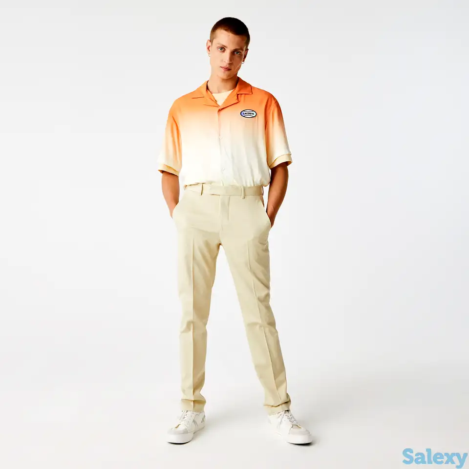 Мужские плиссированные брюки lacoste  из хлопка и льна, фотография 1