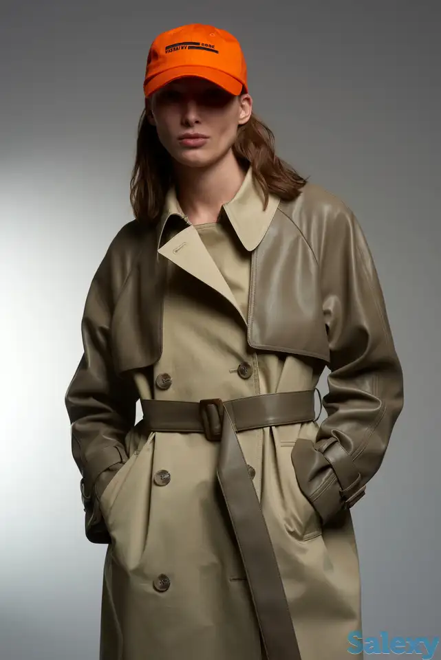 Двубортный тренч с деталями из экокожи vassa&co, фотография 1