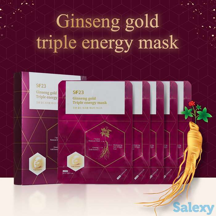 Тканевая маска Skin Factory SF23 Ginseng Gold Triple Energy Mask (5 шт.), фотография 2