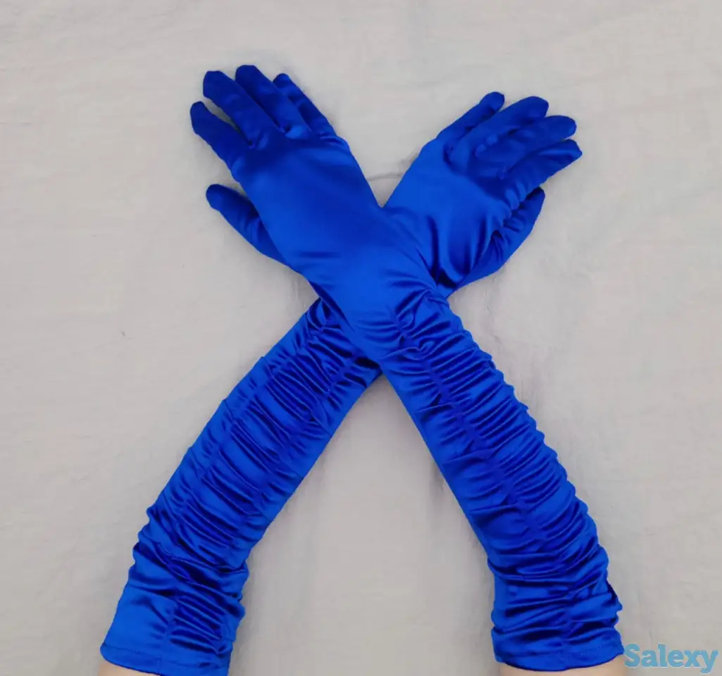 Перчатки атласные длинные со сборкой в Алматы. В наличии. Доставка, фотография 2