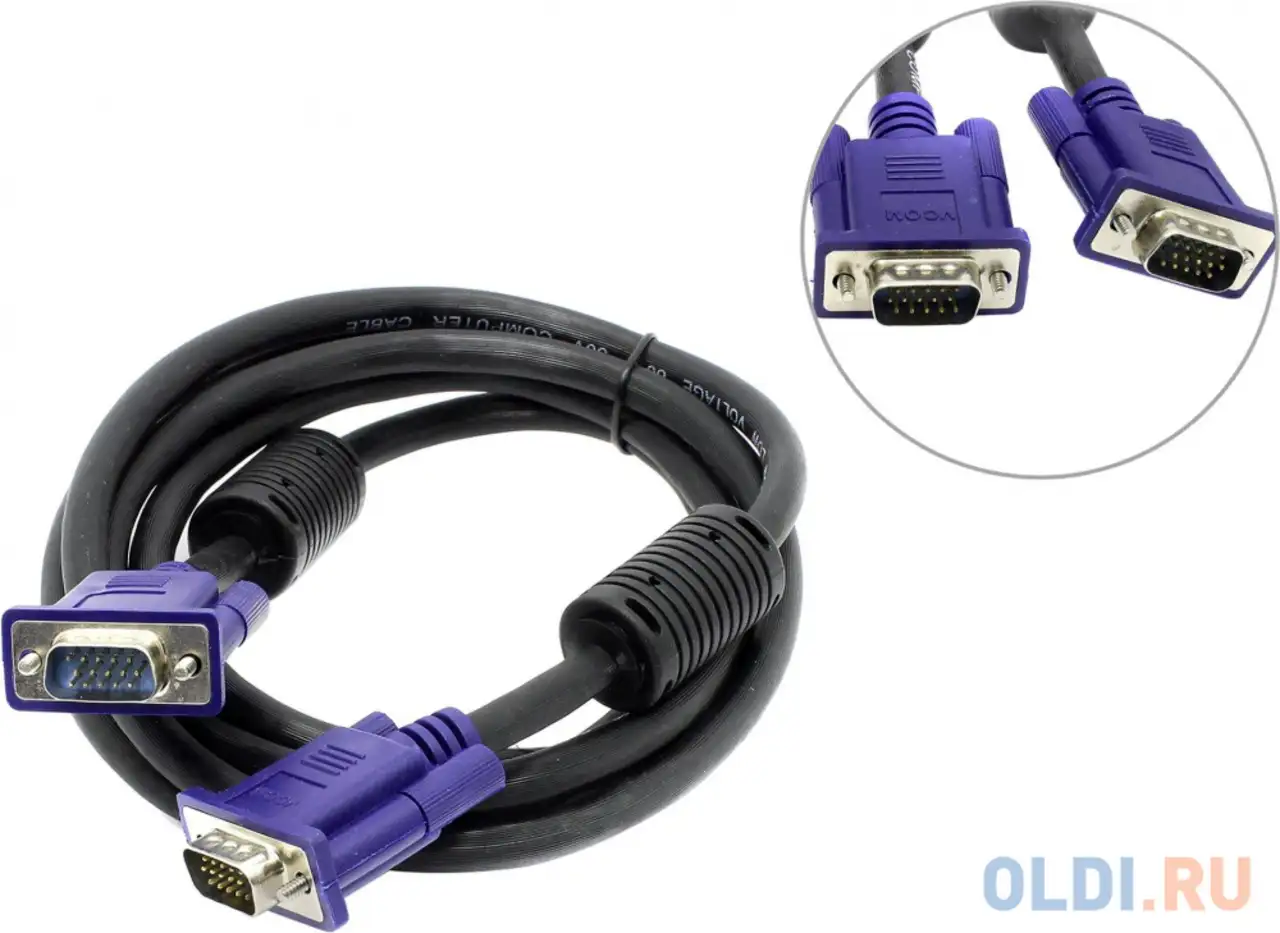 Кабель vga 1.8м vcom telecom vvg6448-1.8mo круглый черный, фотография 1