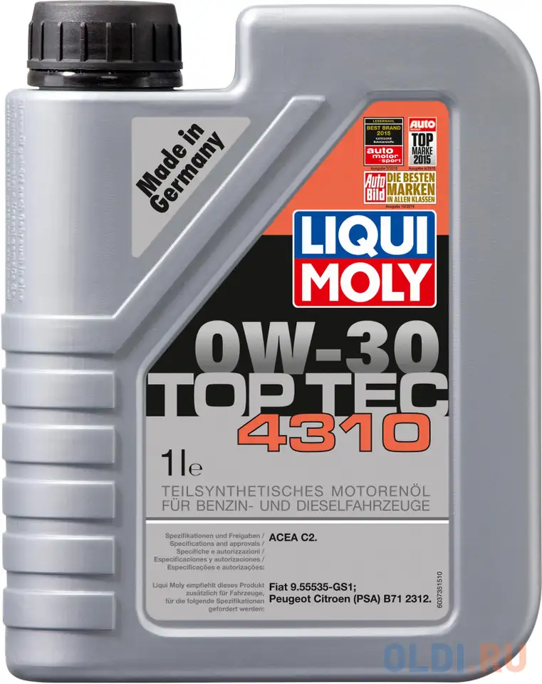 Полусинтетическое моторное масло liquimoly top tec 4310 0w30 1 л 2361, фотография 1